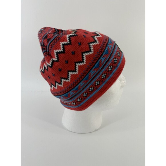 Columbia Beanie Hat red aztec coral blue white black unisex - Picture 2 of 11